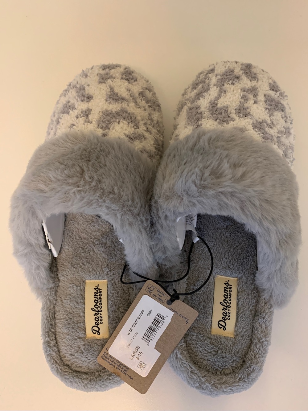 Dearfoams Gray Plush Clog Slippers with Faux Fur Trim Gray & White